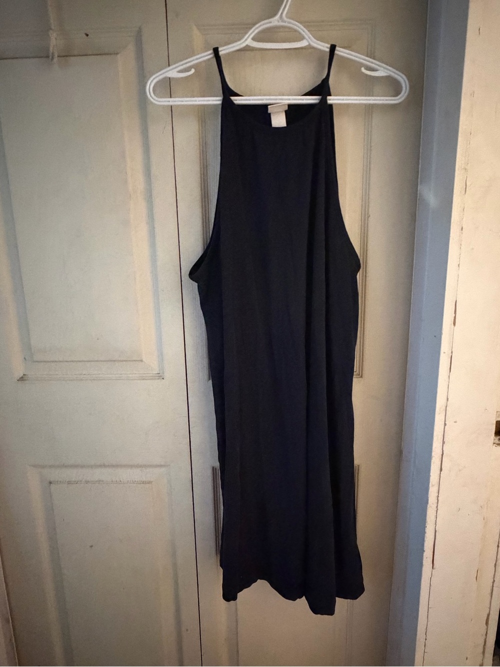 H&M Navy High-Neck Midi Slip Dress